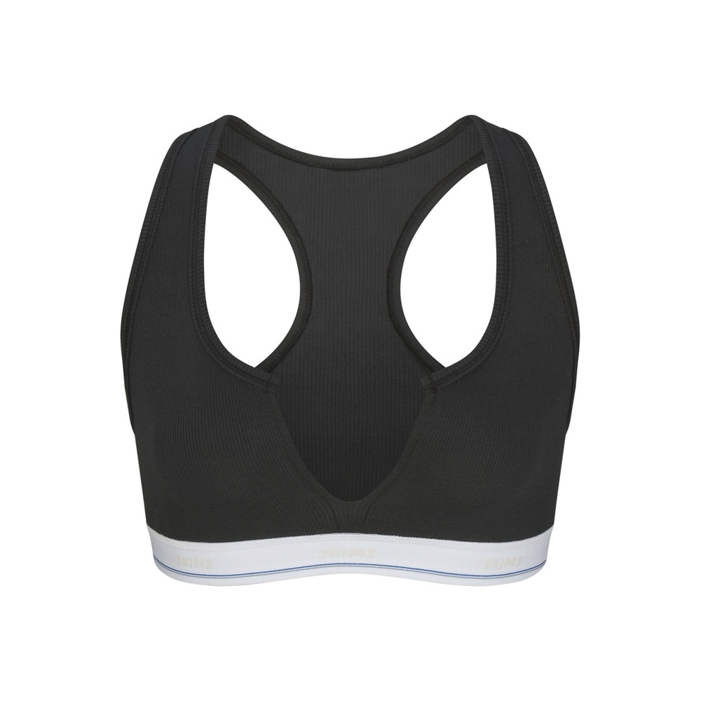 NWT Skims Cotton Rib Split Neck Bralette in Soot